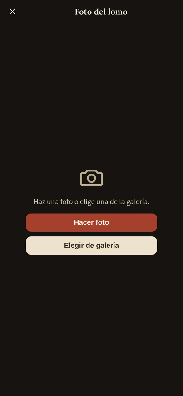 Pantalla para hacer la foto o elegirla de la galería