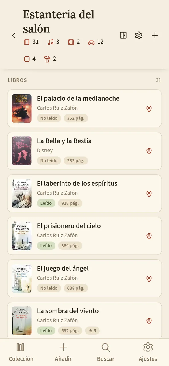 Lista de cosas dentro de un lugar