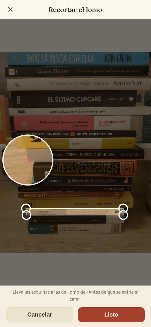 Recorte a mano de un lomo sobre la foto, con la lupa